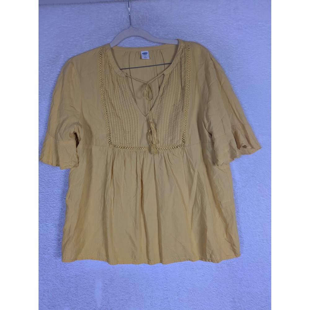 Old Navy Peasant Top Women's Small Yellow Tassel Eyelet Trim Ruffle Sleeve
